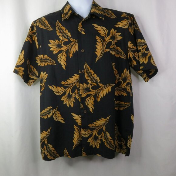 Reyn Spooner Aloha Hawaiian Shirt Men's M Black Tan Tone on Tone Plaid Cotton - Picture 3 of 10